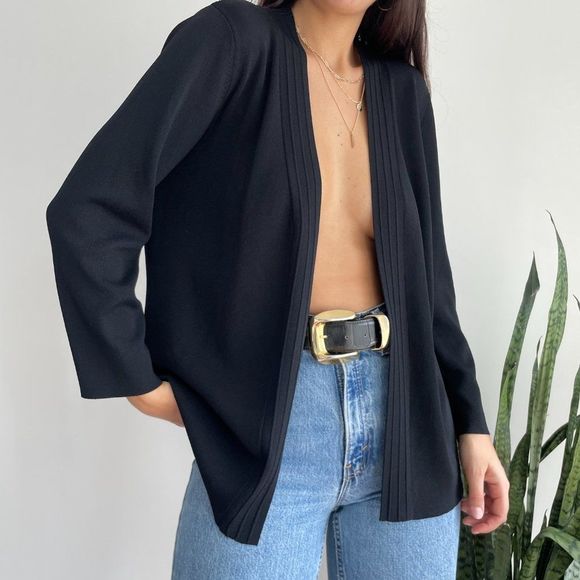 Vintage Sweaters - Vintage black open front cardigan top